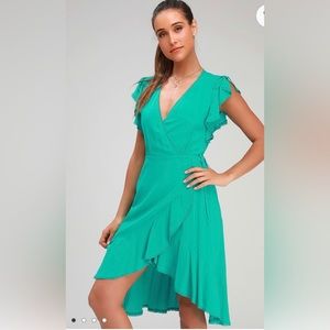 Lulus Adeleine Green Wrap Midi Dress